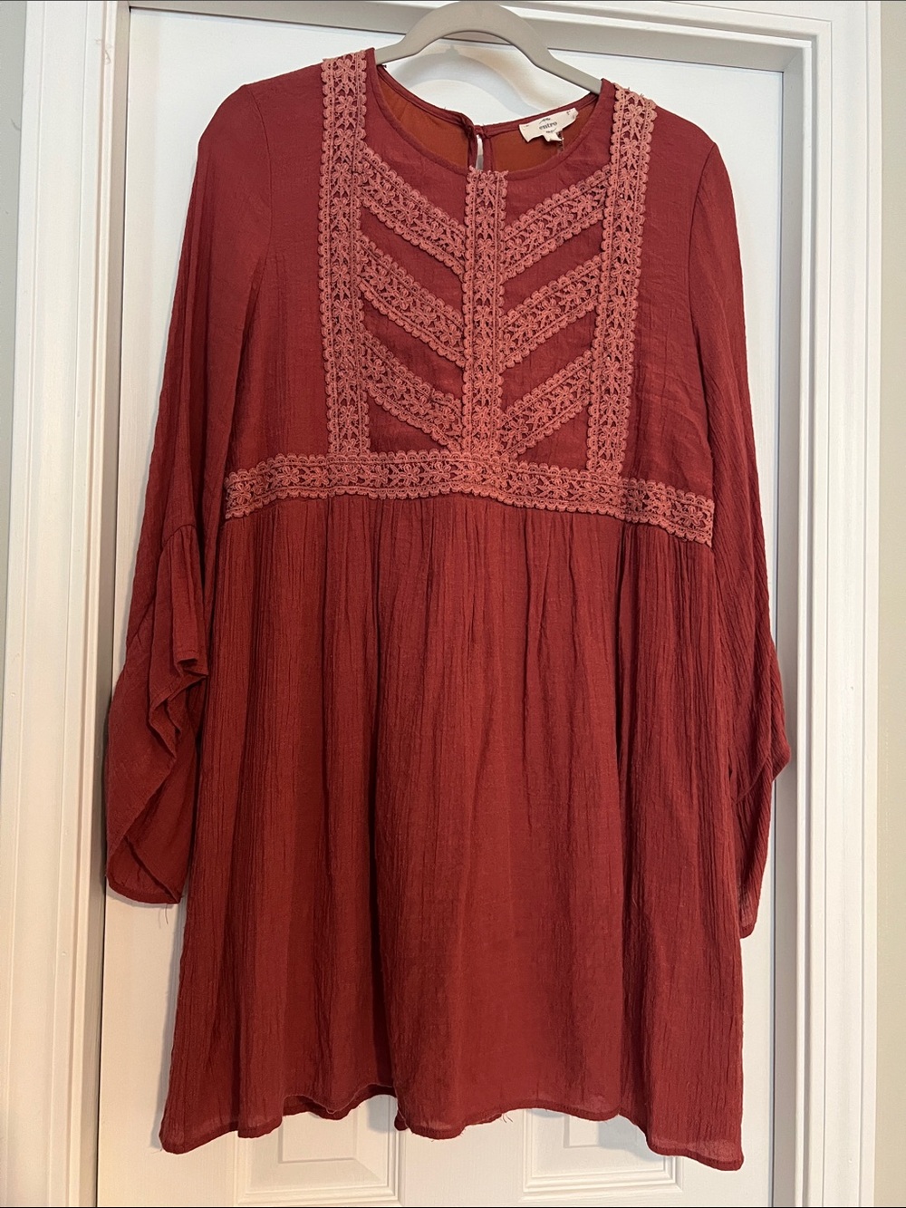 entro Rust Crochet-Trim Peasant Dress